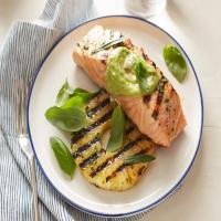Grilled Salmon and Pineapple with Avocado Dressing image