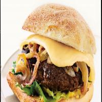 Bison Burgers with Cabernet Onions and Wisconsin Cheddar_image