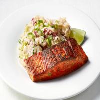 Blackened Salmon with Lima Bean Smashed Potatoes_image