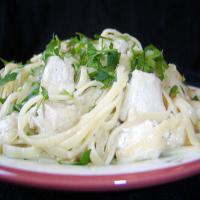 Mock Chicken Fettuccine Alfredo Using Whole Wheat Linguine_image