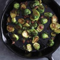 Charred Brussels Sprouts with Pancetta and Fig Glaze image