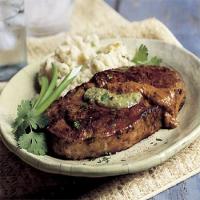 Pan-Fried Steaks with Salsa Verde and Ancho Chili Sauce_image