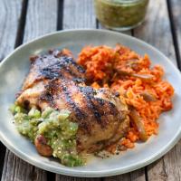Cumin-Crusted Chicken Thighs with Grilled Tomatillo Salsa image