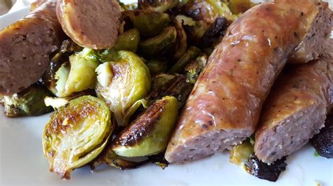 fresh-kielbasa-and-roasted-brussels-sprouts image