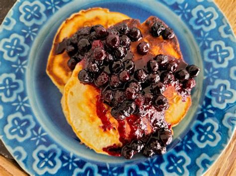 lemon-yogurt-pancakes-with-blueberry-topping-food image