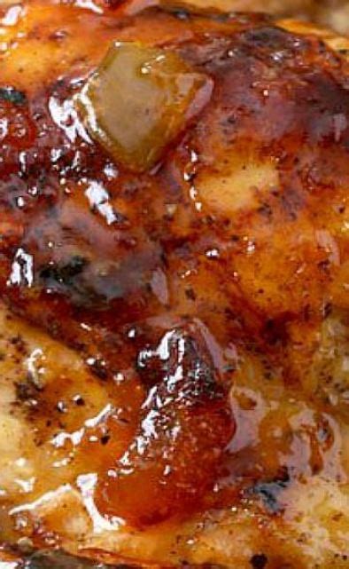 sticky-chicken-with-peach-glaze-and-grilled-peaches image