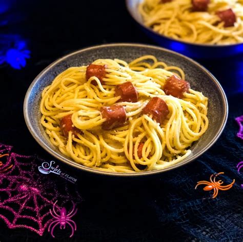 hot-dog-spaghetti-spiders-swirls-of-flavor image
