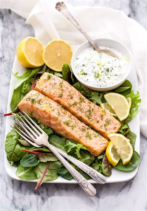 baked-salmon-with-lemon-dill-yogurt-sauce image