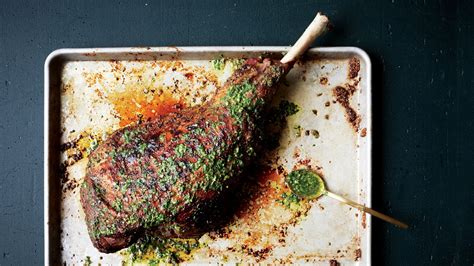 slow-grilled-leg-of-lamb-with-mint-yogurt-and-salsa-verde image