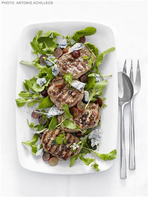 grilled-pork-with-arugula-and-grape-salad-food-network image