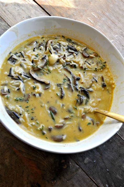 vegan-creamy-balsamic-mushroom-wild-rice-soup image