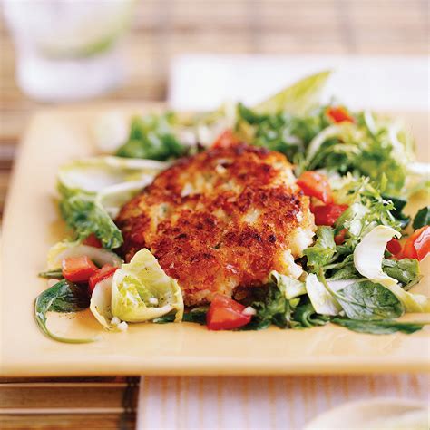 crab-cakes-with-spring-green-salad-and-lime-dressing image
