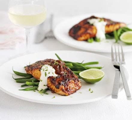 grilled-salmon-with-chilli-glaze-lime-crme-frache-bbc image