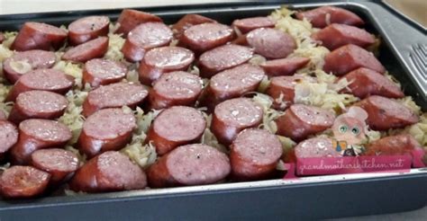 baked-sausage-potatoes-and-sauerkraut image
