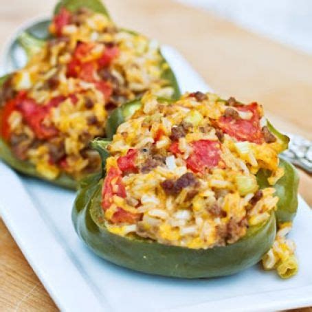 ground-beef-stuffed-green-bell-peppers-with-cheese image