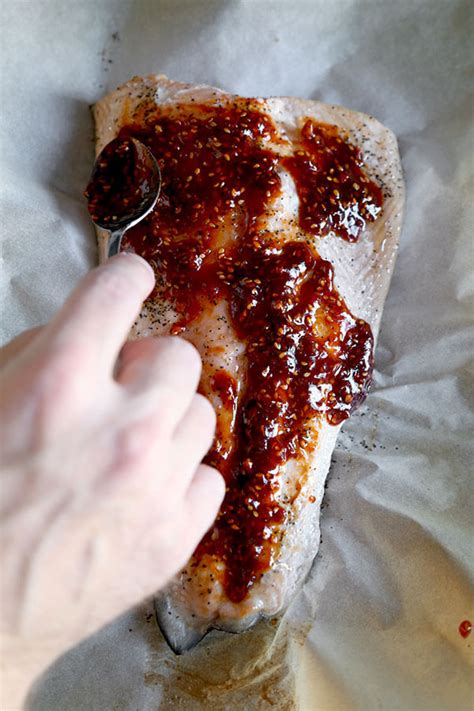baked-salmon-with-honey-sriracha-sauce-pickled-plum image