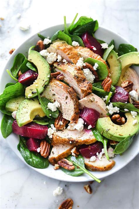 spinach-salad-with-beets-chicken-and-goat-cheese image