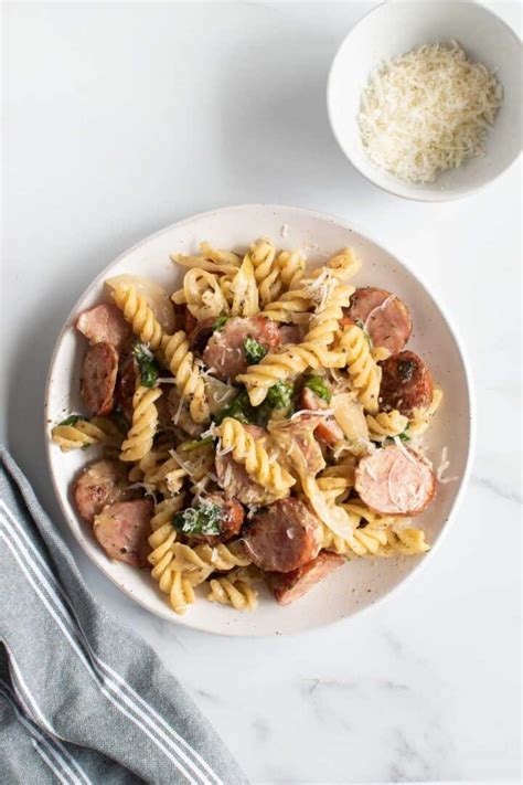 15-minute-kielbasa-pasta-hint-of-healthy image
