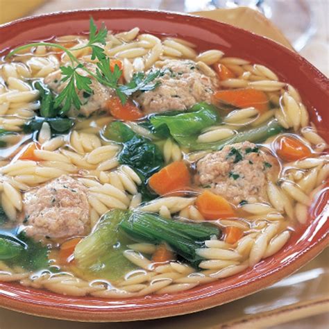 escarole-and-orzo-soup-with-turkey-parmesan-meatballs image