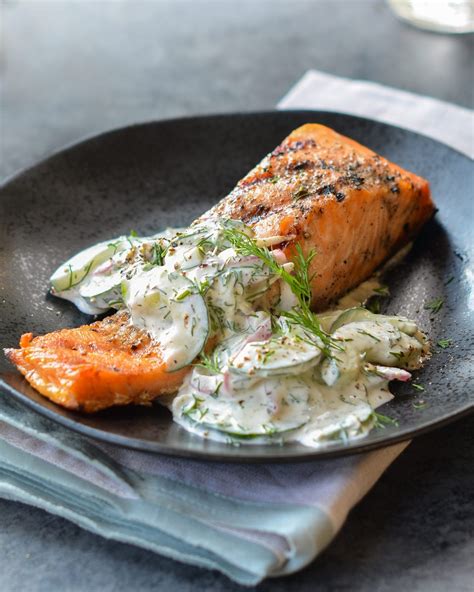 grilled-salmon-with-creamy-cucumber-dill-salad image