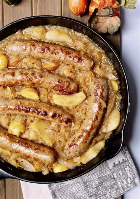german-sausage-skillet-with-apples-and-sauerkraut image