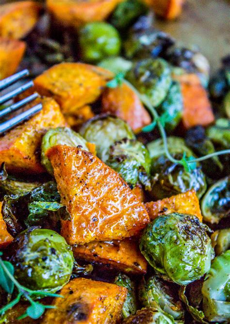 roasted-sweet-potatoes-and-brussels-sprouts-the image