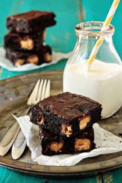 peanut-butter-snickers-brownies image