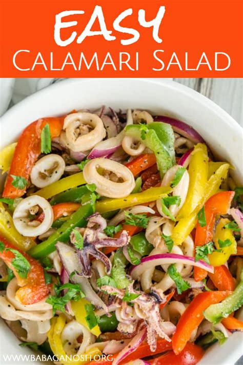 easy-calamari-salad-with-bell-peppers-babaganosh image