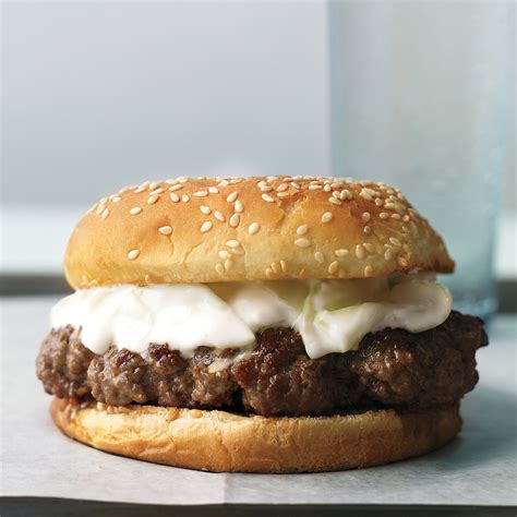 lamb-burger-with-yogurt-sauce-recipe-martha-stewart image