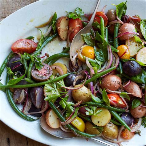 tomato-haricots-verts-and-potato-salad-food-wine image