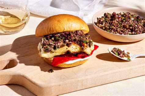 grilled-halloumi-burgers-with-citrus-tapenade-food image