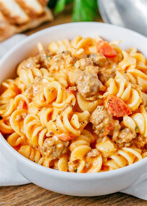 cheesy-sausage-rotini-pasta-recipe-eatwell101 image