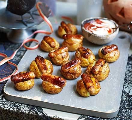 halloween-mini-baked-potatoes-with-sticky-sausages image