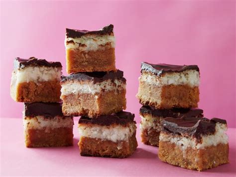 chocolate-coconut-peanut-butter-layered-bites-food image