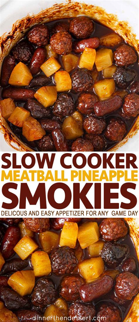slow-cooker-meatball-pineapple-smokies-dinner image