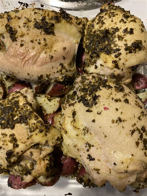 baked-pesto-chicken-thighs-and-potatoes-allrecipes image