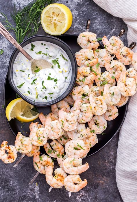 lemon-dill-grilled-shrimp-with-yogurt-herb-sauce image