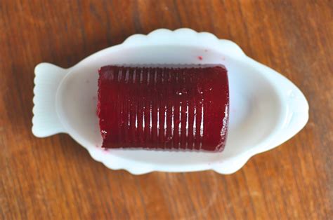 homemade-cranberry-sauce-in-a-tin-can-mold-food image