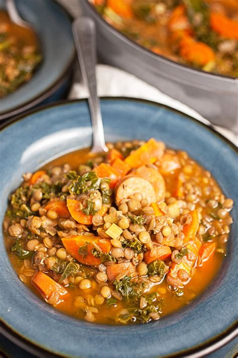 lentil-kale-soup-with-sausage-the-rustic-foodie image