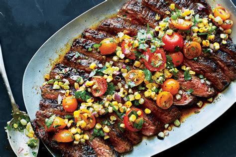 dry-rubbed-flank-steak-with-grilled-corn-salsa-epicurious image