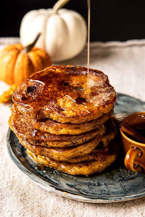 fluffy-pumpkin-butter-chocolate-chip-pancakes-half image