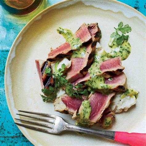 tuna-steaks-with-mustard-dressing-and-mashed-taro image
