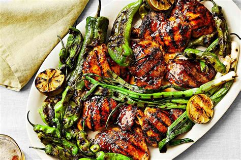 pepper-jellyglazed-chicken-thighs-with-grilled-peppers image