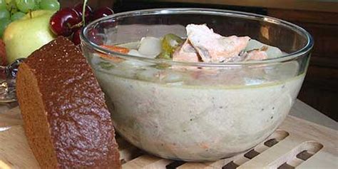 hearty-seafood-chowder-with-salad-food-network image