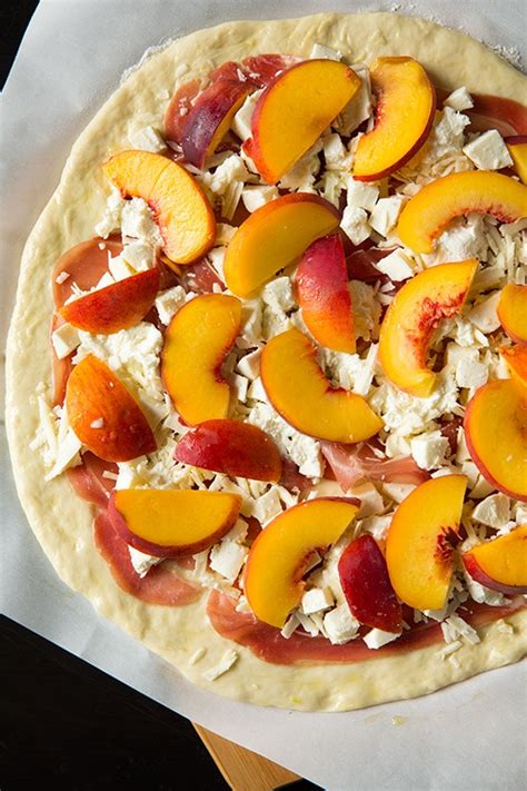 three-cheese-peach-and-prosciutto-pizza-with-basil image