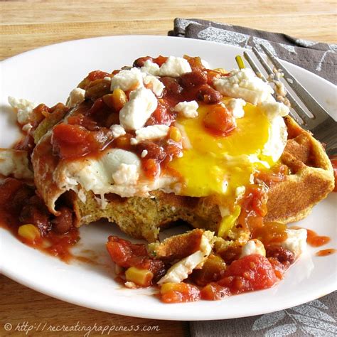 huevos-rancheros-on-savory-cornmeal-waffles image
