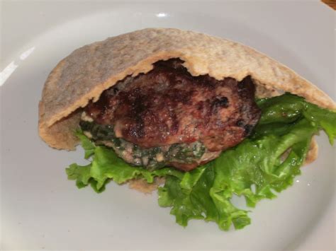 burger-recipe-feta-and-spinach-stuffed-beef-and-lamb image