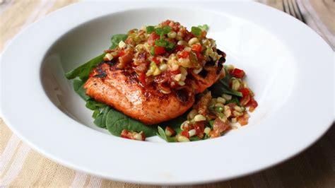 grilled-salmon-with-bacon-corn-relish-youtube image