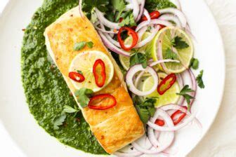 pan-seared-halibut-with-cilantro-lime-dressing-healthyish-foods image
