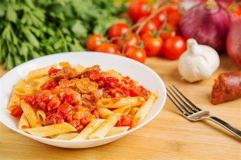 spanish-pasta-with-chorizo-and-tomato-sauce image